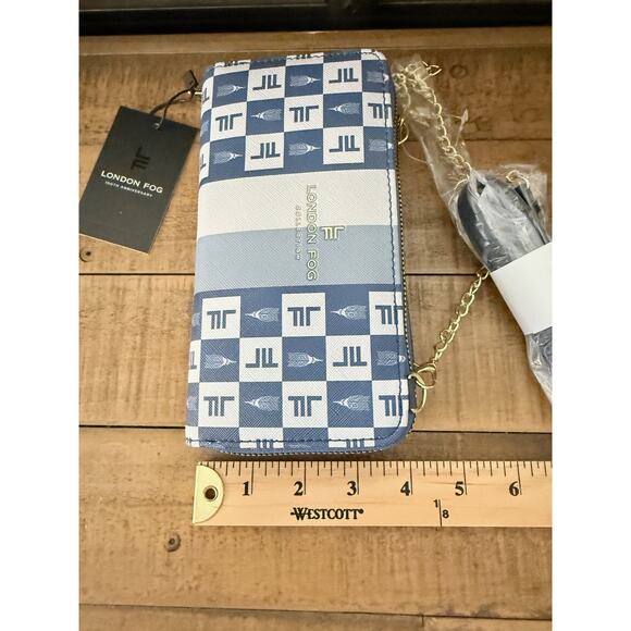 London Fog Crossbody Bag Womens Navy Blue Diana Double Zip Wallet Purse New - Picture 8 of 8